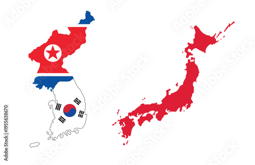 Korea and Japan map and flag, 