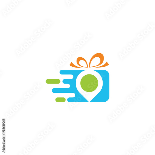Gift delivery service logo with location pin and ribbon bow design.