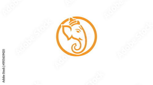Stylized Orange Elephant Head Icon Symbolizing Wisdom and Spirituality for Cultural and Traditional Designs