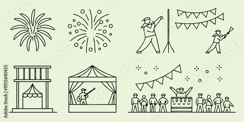 Black line of festival and party fireworks