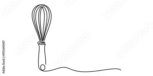 A continuous line drawing of a kitchen whisk isolated on a clean white background for a minimal look Vector, illustration