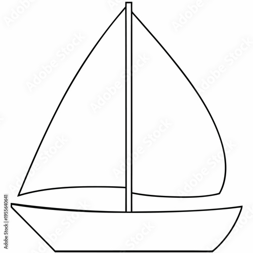 sailboat with single mast and sail line art vector illustration on transparent background