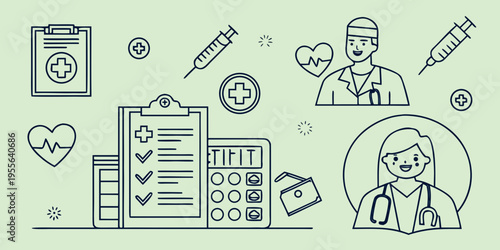 Healthcare and medical line collection line doctor nurse medicine