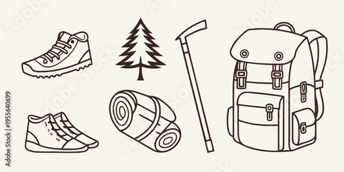 Hiking gear and accessories backpack shoes tree
