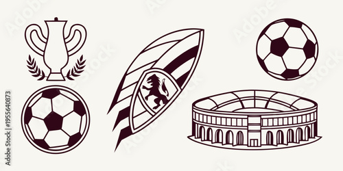 Soccer sports with trophy and stadium football