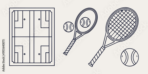 Tennis court and rackets with balls sport