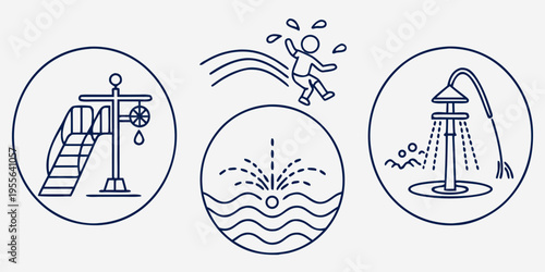 Black and white line water park line splash pad playground shower