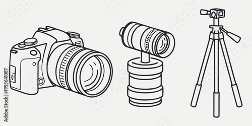 Camera equipment line lens tripod line black and white