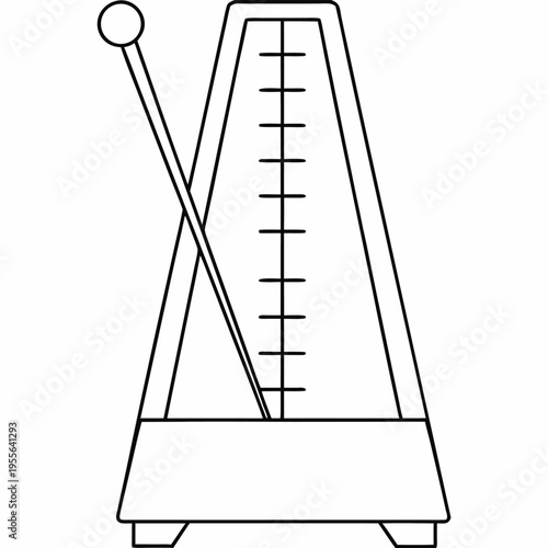 metronome with pendulum arm line art vector illustration on transparent background