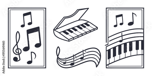 Music symbols and piano line music notes keyboard treble clef musical symbols