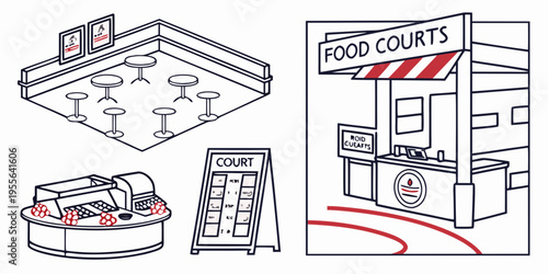 Food court and restaurant cafe seating area tables