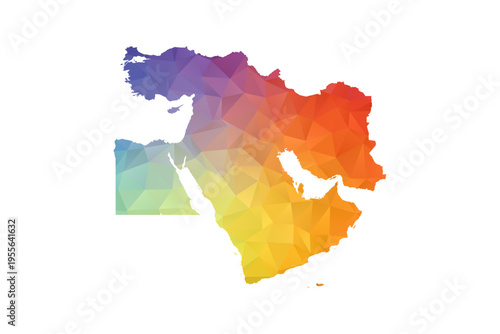Middle East Map - Polygon Style Vector Illustration in Rainbow Gradient, Low Poly Multicolor Geometric Design, Isolated on White Background, Suitable for Reports, and Creative Projects.