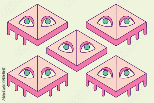 Of pink cubes with eyes cartoon surreal