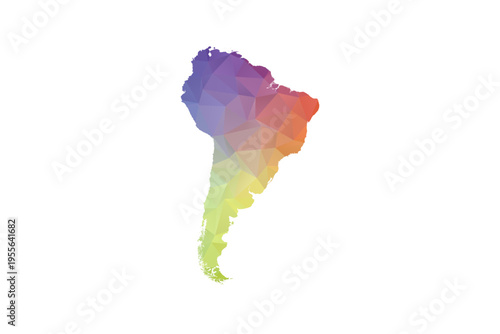 South America Map - Polygon Style Vector Illustration in Rainbow Gradient, Low Poly Multicolor Geometric Design, Isolated on White Background, Suitable for Reports, and Creative Projects.
