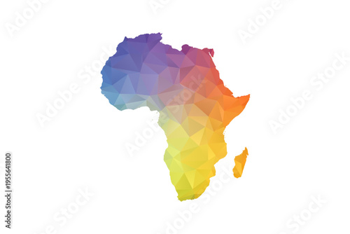 Africa Map - Polygon Style Vector Illustration in Rainbow Gradient, Low Poly Multicolor Geometric Design, Isolated on White Background, Suitable for Reports, and Creative Projects.