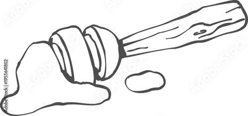 Hand Drawn Honey Dipper with Dripping Honey, Doodle Line Art Ink Sketch Illustration