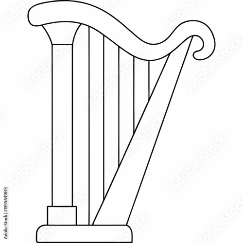 harp with pillar and strings line art vector illustration on transparent background
