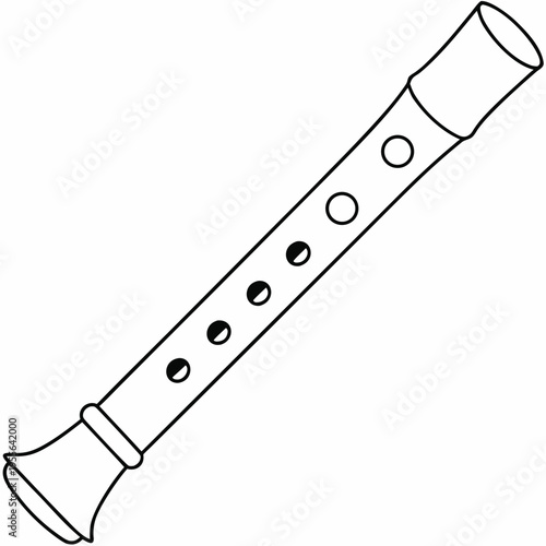 flute with finger holes and mouthpiece line art vector illustration on transparent background