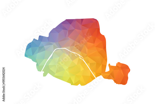 Paris Map - Polygon Style Vector Illustration in Rainbow Gradient, Low Poly Multicolor Geometric Design, Isolated on White Background, Suitable for Reports, and Creative Projects.
