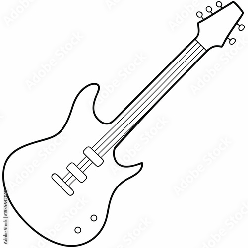 electric guitar with pickups and strings line art vector illustration on transparent background