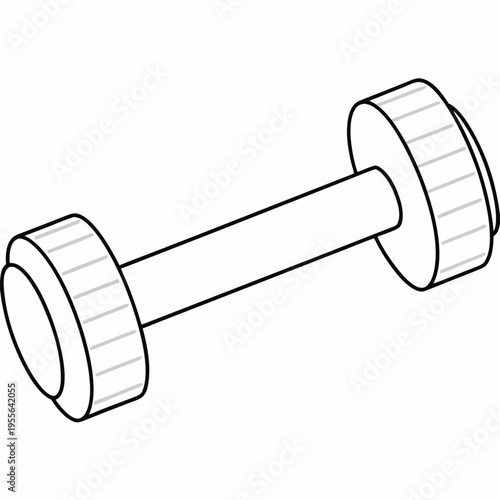 dumbbell with knurled grip line art vector illustration on transparent background