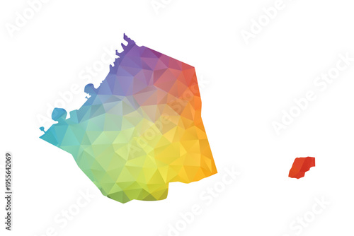 Dubai Map - Polygon Style Vector Illustration in Rainbow Gradient, Low Poly Multicolor Geometric Design, Isolated on White Background, Suitable for Reports, and Creative Projects.