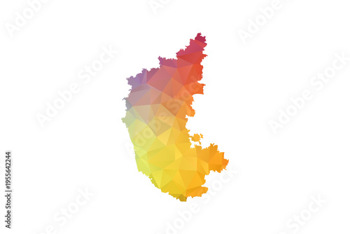 karnataka Map - Polygon Style Vector Illustration in Rainbow Gradient, Low Poly Multicolor Geometric Design, Isolated on White Background, Suitable for Reports, and Creative Projects.