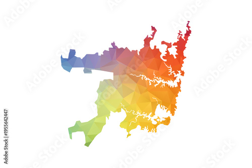Sydney Map - Polygon Style Vector Illustration in Rainbow Gradient, Low Poly Multicolor Geometric Design, Isolated on White Background, Suitable for Reports, and Creative Projects.