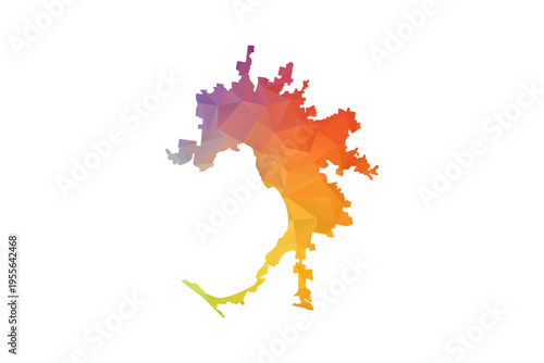 Melbourne Map - Polygon Style Vector Illustration in Rainbow Gradient, Low Poly Multicolor Geometric Design, Isolated on White Background, Suitable for Reports, and Creative Projects.