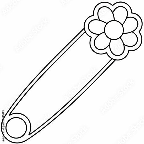 brooch with floral outline line art vector illustration on transparent background