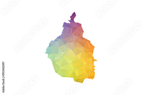 Mexico City Map - Polygon Style Vector Illustration in Rainbow Gradient, Low Poly Multicolor Geometric Design, Isolated on White Background, Suitable for Reports, and Creative Projects.