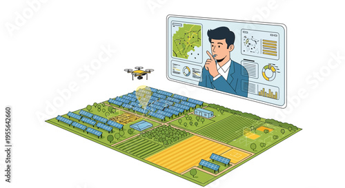 Modern Smart Farming Technology with Drone and Digital Interface.