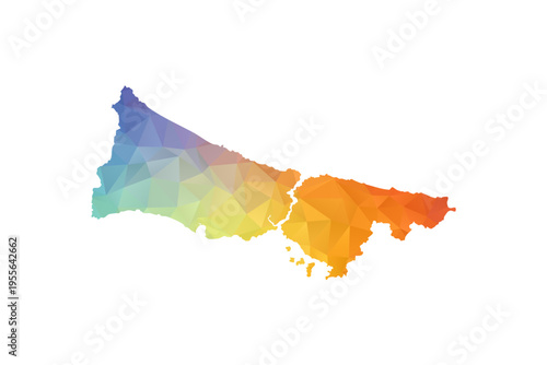 Istanbul Map - Polygon Style Vector Illustration in Rainbow Gradient, Low Poly Multicolor Geometric Design, Isolated on White Background, Suitable for Reports, and Creative Projects.