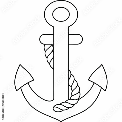 anchor with rope coiled twice line art vector illustration on transparent background