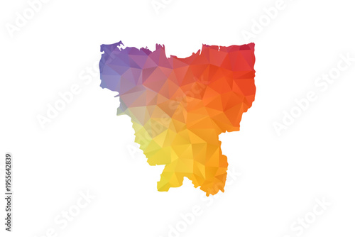 Jakarta Map - Polygon Style Vector Illustration in Rainbow Gradient, Low Poly Multicolor Geometric Design, Isolated on White Background, Suitable for Reports, and Creative Projects.
