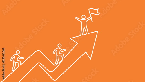 Business growth and success concept with team climbing a rising arrow