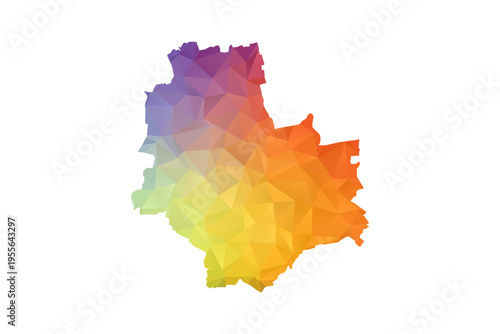 Warsaw Map - Polygon Style Vector Illustration in Rainbow Gradient, Low Poly Multicolor Geometric Design, Isolated on White Background, Suitable for Reports, and Creative Projects.