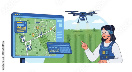 Woman Operating Drone for Agricultural Monitoring and Data Analysis.