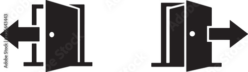 Exit and entrance icon set with door arrows wayfinding symbols for navigation signage UI design
