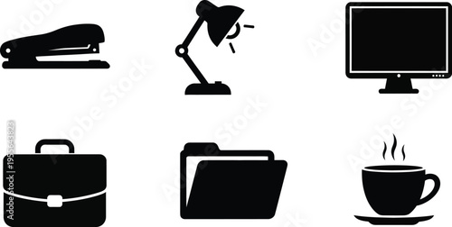 Collection of six elegant women's fashion silhouettes, black vector icons of sophisticated evening gowns and formal suits isolated on white.