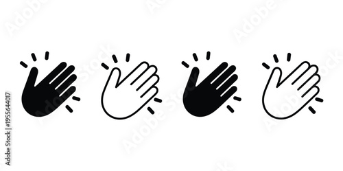 Applause gesture icon set with clapping hands flat and linear style