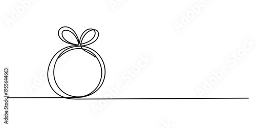 Minimalist continuous line drawing of a simple gift box with a bow on a clean white background Vector, illustration