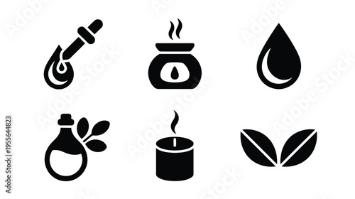 Aromatherapy spa line and flat icons for wellness therapy design