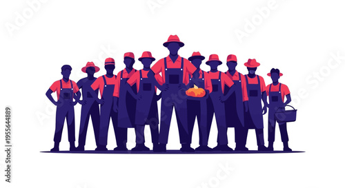 A group of farm workers in silhouette celebrate Cesar Chavez Day with a tribute to farm workers' rights in a vibrant illustration