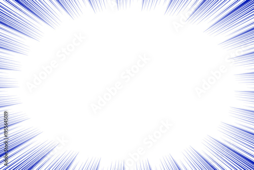 漫画風の集中線フレーム背景 インパクト集中線デザイン素材　青