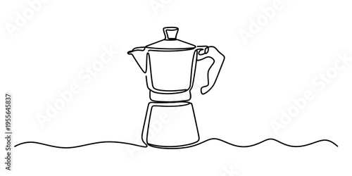 Minimalist continuous line drawing of a classic moka pot espresso maker on a white background Vector, illustration