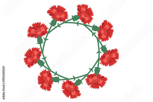  A round-shaped frame made of red carnations