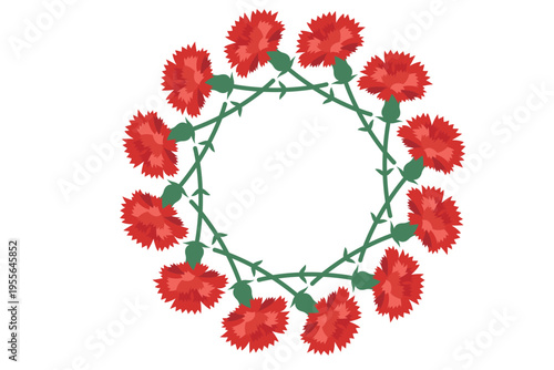  A round-shaped frame made of red carnations