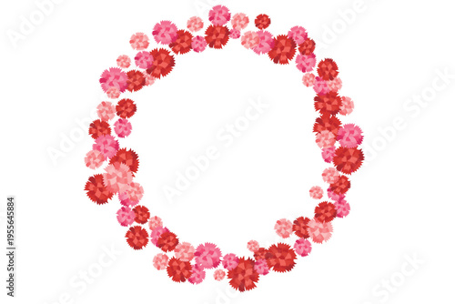  A round-shaped frame made of red and pink carnations