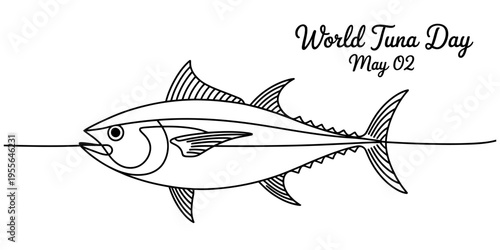 A minimalist black and white line art illustration celebrating the annual world tuna day event Vector, illustration